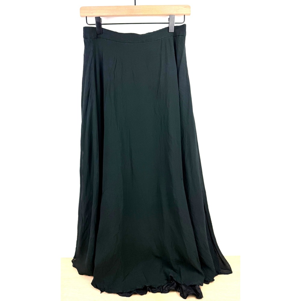 Nitelene Della Roufogali Black 100%‎ Silk Maxi Skirt High Waist Slit